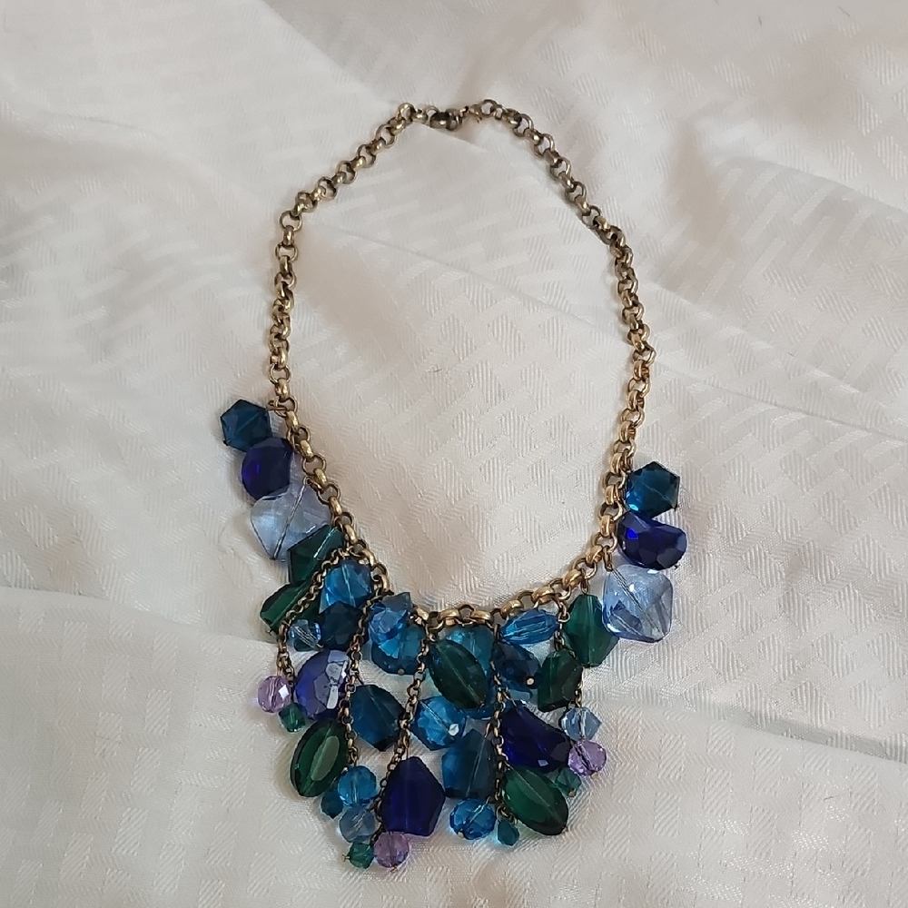 Charming Charlie Blue and Green Cluster Necklace